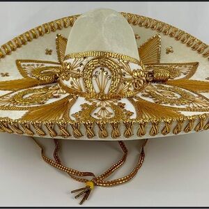 Elegant Gold and Cream Embroidered Sombrero